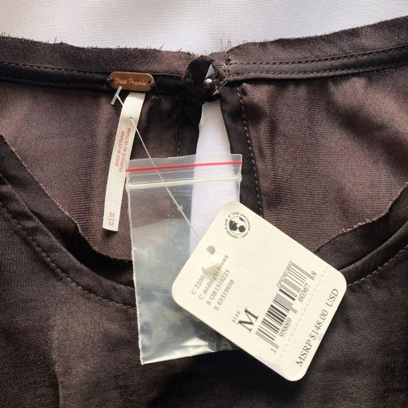 NWT FREE PEOPLE REMI MIDNIGHT BROWN SLEEVELESS SATIN CROP BOXY TOP - M - Picture 7 of 11